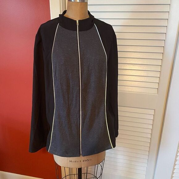 WEEKENDS BY CHICO’S | black & blue zippered athletic jacket size 3 or L - Picture 1 of 5